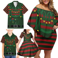 Christmas Elf Costume Family Matching Off Shoulder Short Dress and Hawaiian Shirt Santa’s Little Helper Outfit - Wonder Print Shop