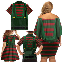 Christmas Elf Costume Family Matching Off Shoulder Short Dress and Hawaiian Shirt Santa’s Little Helper Outfit - Wonder Print Shop