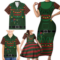 Christmas Elf Costume Family Matching Short Sleeve Bodycon Dress and Hawaiian Shirt Santa’s Little Helper Outfit - Wonder Print Shop