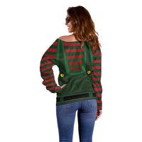 Christmas Elf Costume Off Shoulder Sweater Santa’s Little Helper Outfit - Wonder Print Shop