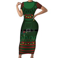 Christmas Elf Costume Short Sleeve Bodycon Dress Santa’s Little Helper Outfit - Wonder Print Shop