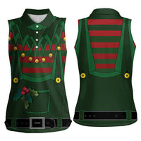 Christmas Elf Costume Women Sleeveless Polo Shirt Santa’s Little Helper Outfit - Wonder Print Shop