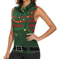 Christmas Elf Costume Women Sleeveless Polo Shirt Santa’s Little Helper Outfit - Wonder Print Shop