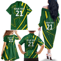 Pakistan Cricket Custom Family Matching Off The Shoulder Long Sleeve Dress and Hawaiian Shirt Shaheen Falcon Go Champions - Wonder Print Shop