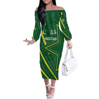 Pakistan Cricket Custom Family Matching Off The Shoulder Long Sleeve Dress and Hawaiian Shirt Shaheen Falcon Go Champions - Wonder Print Shop