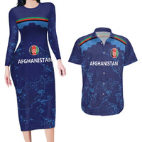 Afghan Atalans Cricket Custom Couples Matching Long Sleeve Bodycon Dress and Hawaiian Shirt Afghanistan Map with Sporty Style LT9 - Wonder Print Shop