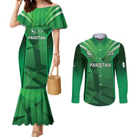 Pakistan Cricket Custom Couples Matching Mermaid Dress and Long Sleeve Button Shirt The Green Shirts with Sporty Pattern