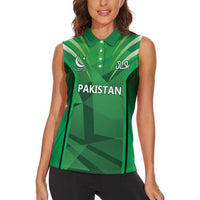 Pakistan Cricket Custom Women Sleeveless Polo Shirt The Green Shirts with Sporty Pattern - Wonder Print Shop