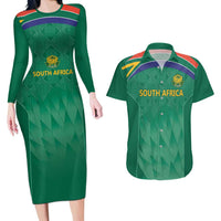 South Africa Cricket Custom Couples Matching Long Sleeve Bodycon Dress and Hawaiian Shirt Proteas Green LT9 - Wonder Print Shop