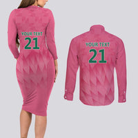 South Africa Cricket Custom Couples Matching Long Sleeve Bodycon Dress and Long Sleeve Button Shirt Proteas Pink LT9 - Wonder Print Shop