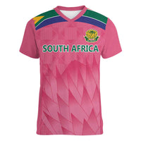 South Africa Cricket Custom Women V-Neck T-Shirt Proteas Pink - Wonder Print Shop