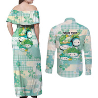 Personalized Japanese Kawaii Sushi Couples Matching Off Shoulder Maxi Dress and Long Sleeve Button Shirt Green Wagara Palaka This Is How I Roll - Wonder Print Shop