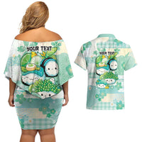 Personalized Japanese Kawaii Sushi Couples Matching Off Shoulder Short Dress and Hawaiian Shirt Green Wagara Palaka This Is How I Roll - Wonder Print Shop