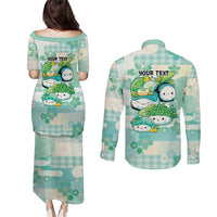 Personalized Japanese Kawaii Sushi Couples Matching Puletasi and Long Sleeve Button Shirt Green Wagara Palaka This Is How I Roll - Wonder Print Shop