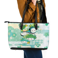 Japanese Kawaii Sushi Leather Tote Bag Green Wagara Palaka This Is How I Roll - Wonder Print Shop