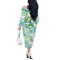 Personalized Japanese Kawaii Sushi Off The Shoulder Long Sleeve Dress Green Wagara Palaka This Is How I Roll - Wonder Print Shop