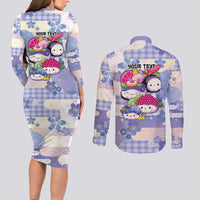Personalized Japanese Kawaii Sushi Couples Matching Long Sleeve Bodycon Dress and Long Sleeve Button Shirt Blue Wagara Palaka This Is How I Roll - Wonder Print Shop