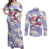 Personalized Japanese Kawaii Sushi Couples Matching Off Shoulder Maxi Dress and Long Sleeve Button Shirt Blue Wagara Palaka This Is How I Roll - Wonder Print Shop