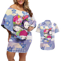 Personalized Japanese Kawaii Sushi Couples Matching Off Shoulder Short Dress and Hawaiian Shirt Blue Wagara Palaka This Is How I Roll - Wonder Print Shop
