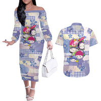 Personalized Japanese Kawaii Sushi Couples Matching Off The Shoulder Long Sleeve Dress and Hawaiian Shirt Blue Wagara Palaka This Is How I Roll - Wonder Print Shop