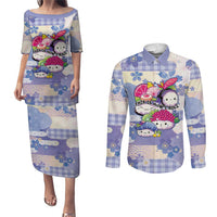 Personalized Japanese Kawaii Sushi Couples Matching Puletasi and Long Sleeve Button Shirt Blue Wagara Palaka This Is How I Roll - Wonder Print Shop