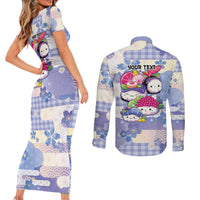 Personalized Japanese Kawaii Sushi Couples Matching Short Sleeve Bodycon Dress and Long Sleeve Button Shirt Blue Wagara Palaka This Is How I Roll - Wonder Print Shop