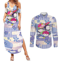 Personalized Japanese Kawaii Sushi Couples Matching Summer Maxi Dress and Long Sleeve Button Shirt Blue Wagara Palaka This Is How I Roll - Wonder Print Shop