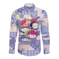 Personalized Japanese Kawaii Sushi Long Sleeve Button Shirt Blue Wagara Palaka This Is How I Roll - Wonder Print Shop