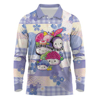 Personalized Japanese Kawaii Sushi Long Sleeve Polo Shirt Blue Wagara Palaka This Is How I Roll - Wonder Print Shop