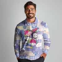 Personalized Japanese Kawaii Sushi Long Sleeve Polo Shirt Blue Wagara Palaka This Is How I Roll - Wonder Print Shop