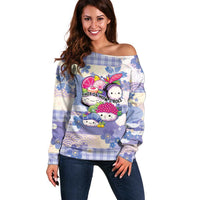 Personalized Japanese Kawaii Sushi Off Shoulder Sweater Blue Wagara Palaka This Is How I Roll - Wonder Print Shop