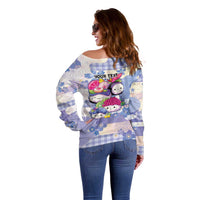 Personalized Japanese Kawaii Sushi Off Shoulder Sweater Blue Wagara Palaka This Is How I Roll - Wonder Print Shop