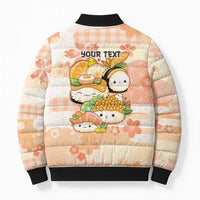 Personalized Japanese Kawaii Sushi Bomber Puffer Jacket Peach Wagara Palaka This Is How I Roll - Wonder Print Shop
