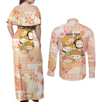 Personalized Japanese Kawaii Sushi Couples Matching Off Shoulder Maxi Dress and Long Sleeve Button Shirt Peach Wagara Palaka This Is How I Roll - Wonder Print Shop