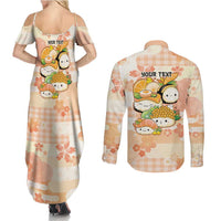 Personalized Japanese Kawaii Sushi Couples Matching Summer Maxi Dress and Long Sleeve Button Shirt Peach Wagara Palaka This Is How I Roll - Wonder Print Shop