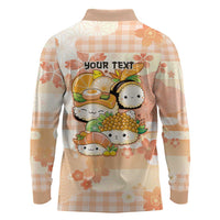 Personalized Japanese Kawaii Sushi Long Sleeve Polo Shirt Peach Wagara Palaka This Is How I Roll - Wonder Print Shop