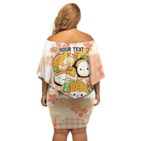 Personalized Japanese Kawaii Sushi Off Shoulder Short Dress Peach Wagara Palaka This Is How I Roll - Wonder Print Shop