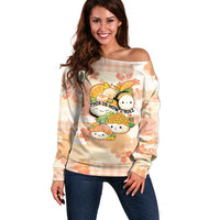 Personalized Japanese Kawaii Sushi Off Shoulder Sweater Peach Wagara Palaka This Is How I Roll - Wonder Print Shop