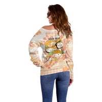 Personalized Japanese Kawaii Sushi Off Shoulder Sweater Peach Wagara Palaka This Is How I Roll - Wonder Print Shop