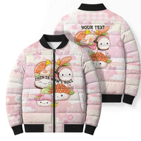 Personalized Japanese Kawaii Sushi Bomber Puffer Jacket Pink Wagara Palaka This Is How I Roll - Wonder Print Shop