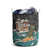 Personalized Japanese Koi Fish Ramen Laundry Basket Tiki Surfing Wagara Hibiscus Pattern - Wonder Print Shop