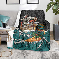Personalized Japanese Koi Fish Ramen Blanket Tiki Surfing Wagara Hibiscus Pattern - Wonder Print Shop