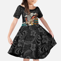 Personalized Japanese Koi Fish Ramen Family Matching Off The Shoulder Long Sleeve Dress and Hawaiian Shirt Tiki Surfing Wagara Hibiscus Pattern