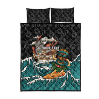 Personalized Japanese Koi Fish Ramen Quilt Bed Set Tiki Surfing Wagara Hibiscus Pattern - Wonder Print Shop