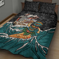 Personalized Japanese Koi Fish Ramen Quilt Bed Set Tiki Surfing Wagara Hibiscus Pattern - Wonder Print Shop
