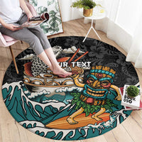 Personalized Japanese Koi Fish Ramen Round Carpet Tiki Surfing Wagara Hibiscus Pattern - Wonder Print Shop