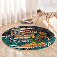 Personalized Japanese Koi Fish Ramen Round Carpet Tiki Surfing Wagara Hibiscus Pattern - Wonder Print Shop