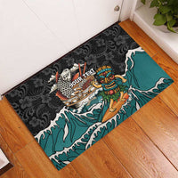 Personalized Japanese Koi Fish Ramen Rubber Doormat Tiki Surfing Wagara Hibiscus Pattern - Wonder Print Shop