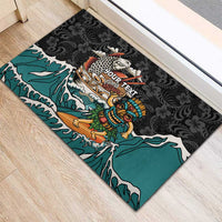 Personalized Japanese Koi Fish Ramen Rubber Doormat Tiki Surfing Wagara Hibiscus Pattern - Wonder Print Shop