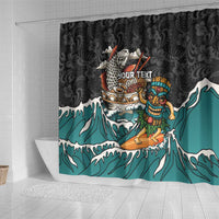 Personalized Japanese Koi Fish Ramen Shower Curtain Tiki Surfing Wagara Hibiscus Pattern - Wonder Print Shop